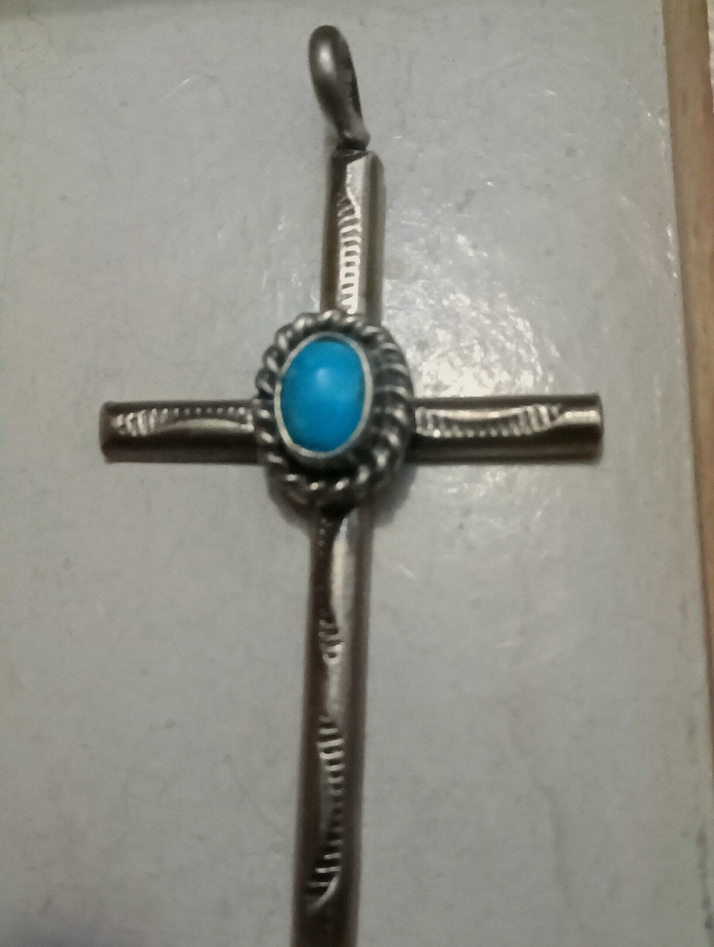Turquoise Center Sterling-Color Cross Pendant Necklace - Women Jewelry